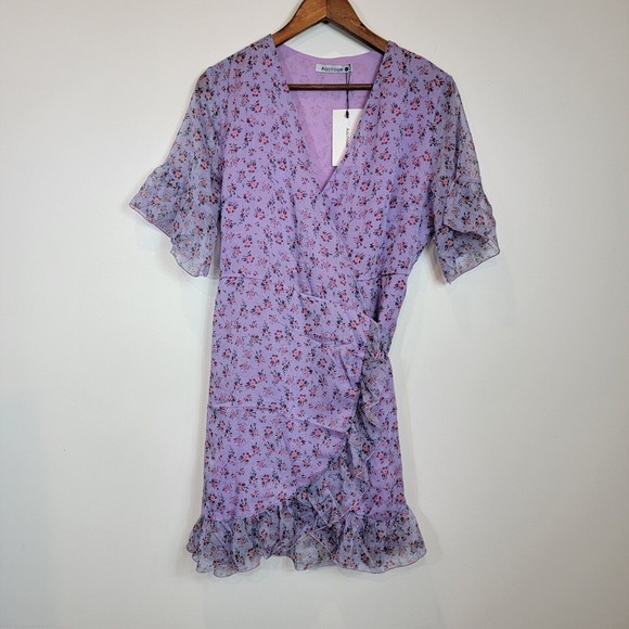Aachoae Women's Large Purple Floral Pattern Ruffle Trim True Wrap D… - Picture 2 of 9
